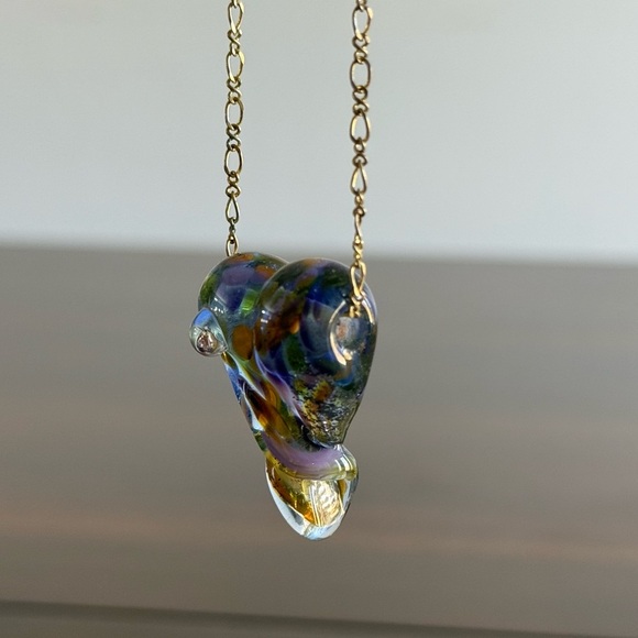 Vibrant Multicolor Heart Glass Pendant Necklace Handmade - Picture 5 of 9